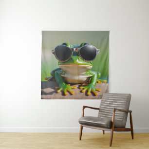 Funny frog with sunglasses tapestry