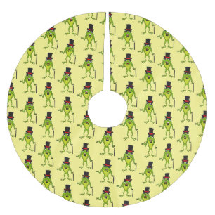 Funny frog with top hat cartoon brushed polyester tree skirt
