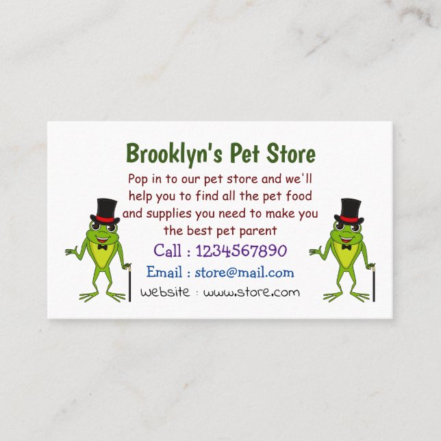 Funny frog with top hat cartoon business card (Front)