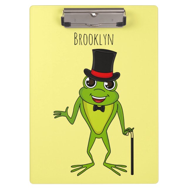 Funny frog with top hat cartoon clipboard (Front)