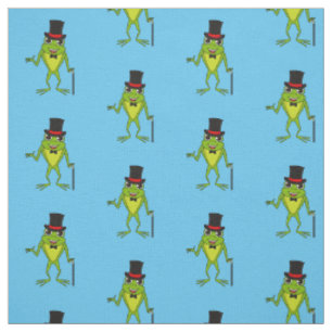 Funny frog with top hat cartoon fabric