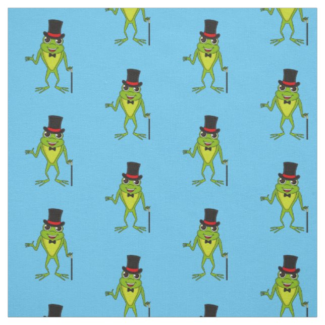 Funny frog with top hat cartoon fabric (Swatch)