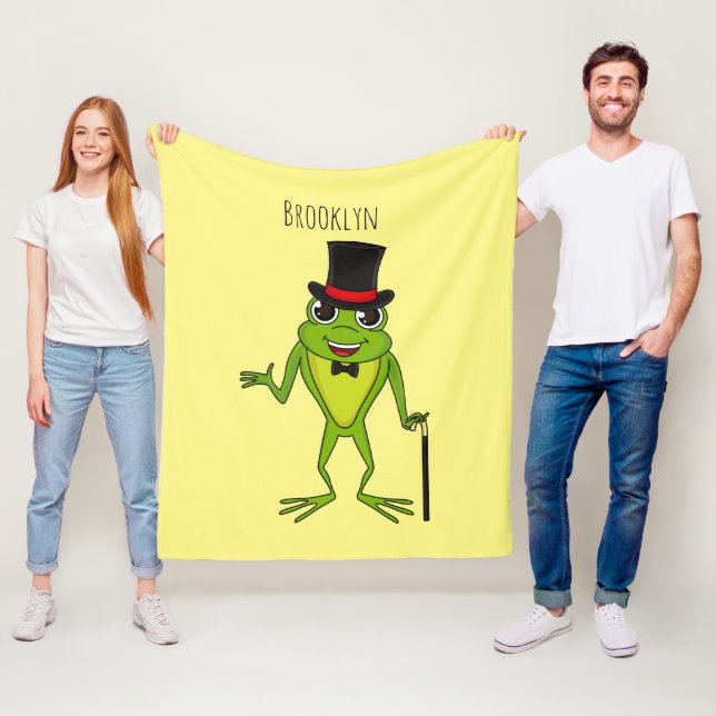 Funny frog with top hat cartoon fleece blanket (In Situ)