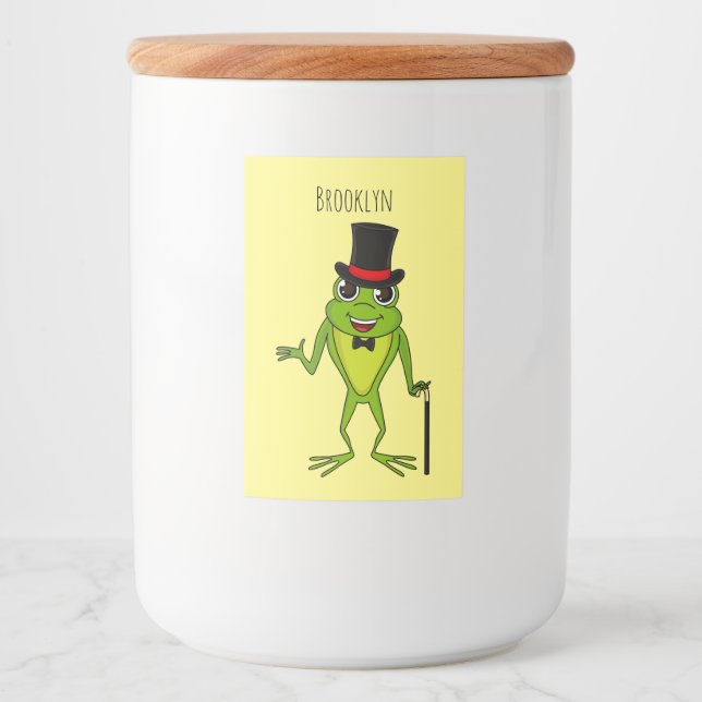 Funny frog with top hat cartoon food label (Front)
