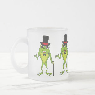 Funny frog with top hat cartoon frosted glass coffee mug