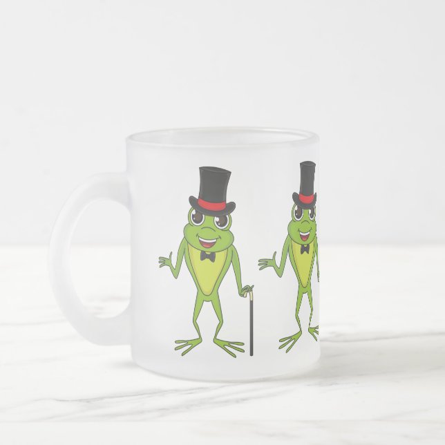 Funny frog with top hat cartoon frosted glass coffee mug (Left)