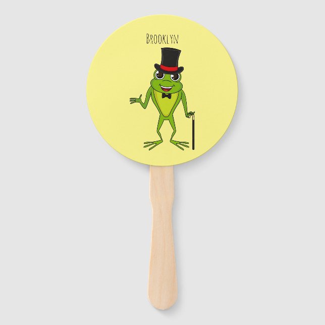 Funny frog with top hat cartoon hand fan (Front)