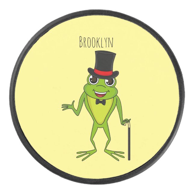 Funny frog with top hat cartoon hockey puck (Front)