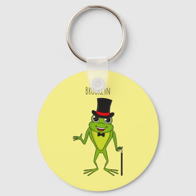Funny frog with top hat cartoon key ring (Front)