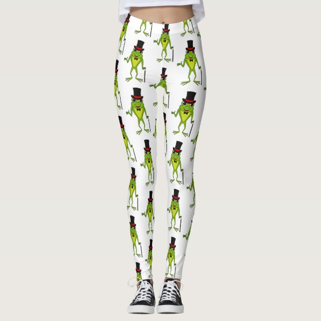 Funny frog with top hat cartoon leggings (Front)