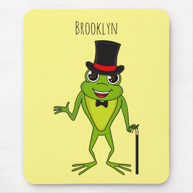 Funny frog with top hat cartoon mouse mat (Front)