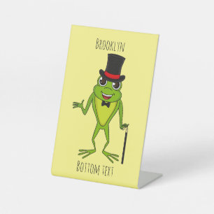 Funny frog with top hat cartoon pedestal sign
