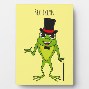 Funny frog with top hat cartoon plaque