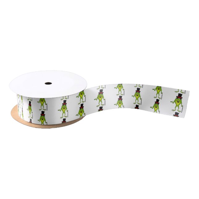 Funny frog with top hat cartoon satin ribbon (Spool)