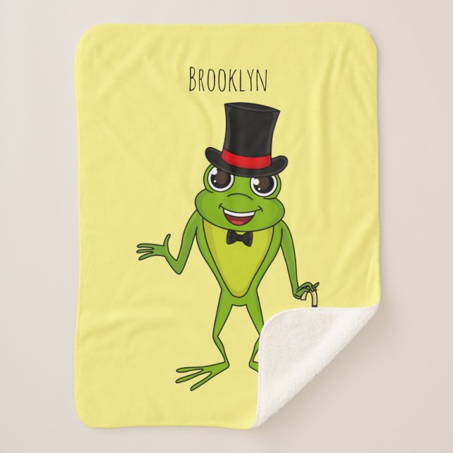 Funny frog with top hat cartoon sherpa blanket (Front)