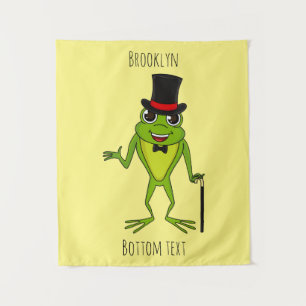 Funny frog with top hat cartoon tapestry