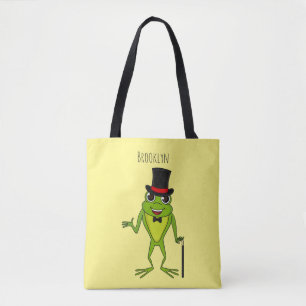 Funny frog with top hat cartoon tote bag