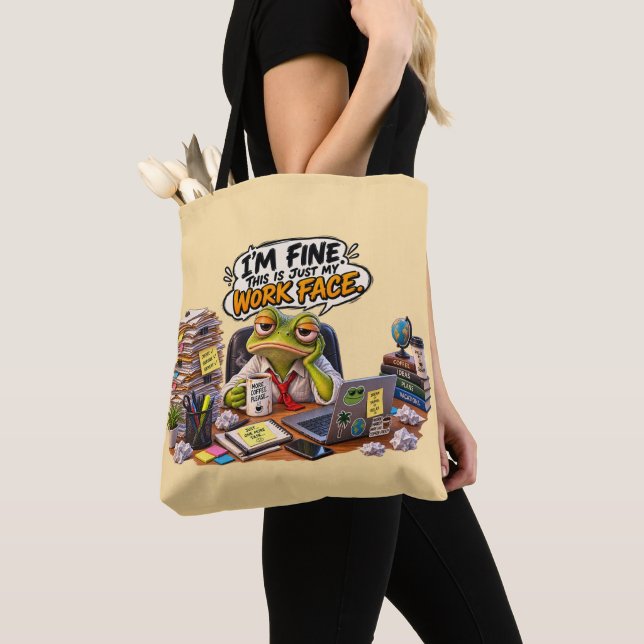 Funny Frog Work Face Tote Bag - Office Humour (Close Up)