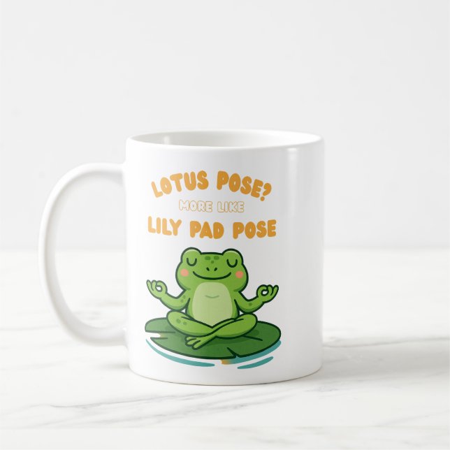 Funny Frog Yoga Cartoon Lotus Lily Pad Pose Design Coffee Mug (Left)