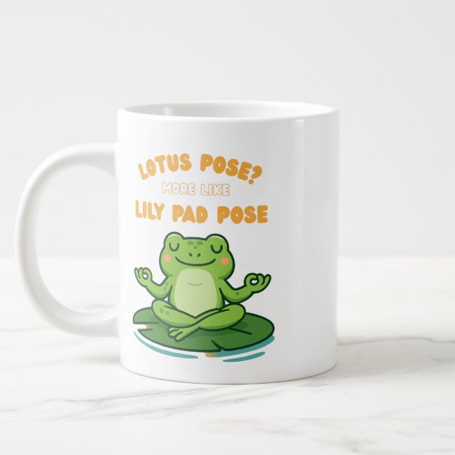 Funny Frog Yoga Cartoon Lotus Lily Pad Pose Design Large Coffee Mug (Left)