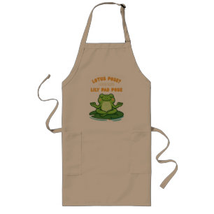 Funny Frog Yoga Cartoon Lotus Lily Pad Pose Design Long Apron