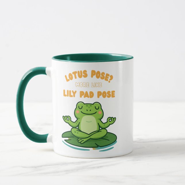 Funny Frog Yoga Cartoon Lotus Lily Pad Pose Design Mug (Left)