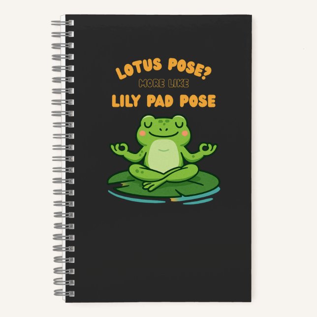 Funny Frog Yoga Cartoon Lotus Lily Pad Pose Design Notebook (Front)