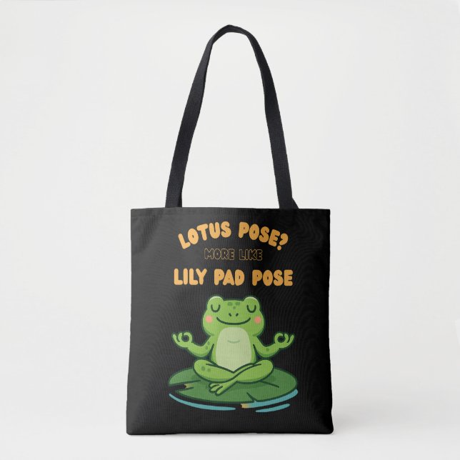 Funny Frog Yoga Cartoon Lotus Lily Pad Pose Design Tote Bag (Front)