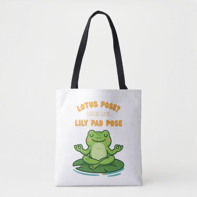 Funny Frog Yoga Cartoon Lotus Lily Pad Pose Design Tote Bag (Front)