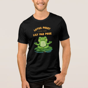 Funny Frog Yoga Cartoon Lotus Lily Pad Pose Design Tri-Blend Shirt