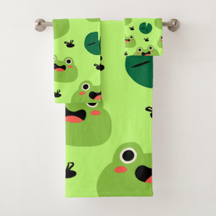 Funny frogs bath towel set