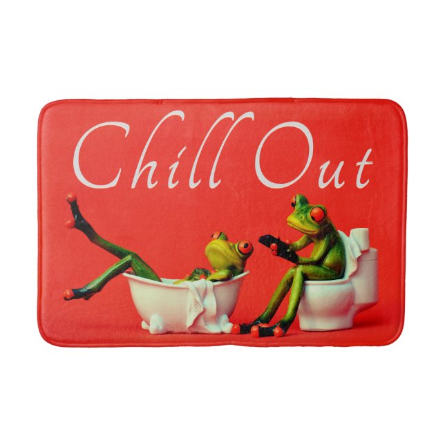 FUNNY FROGS CHILL OUT. SPA TIME. RED BATH MAT (Front)