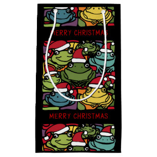 Funny Frogs in Santa Hats Christmas Abstract  Small Gift Bag