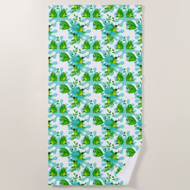 Funny Frogs Pattern Kids Beach Towel (Front)
