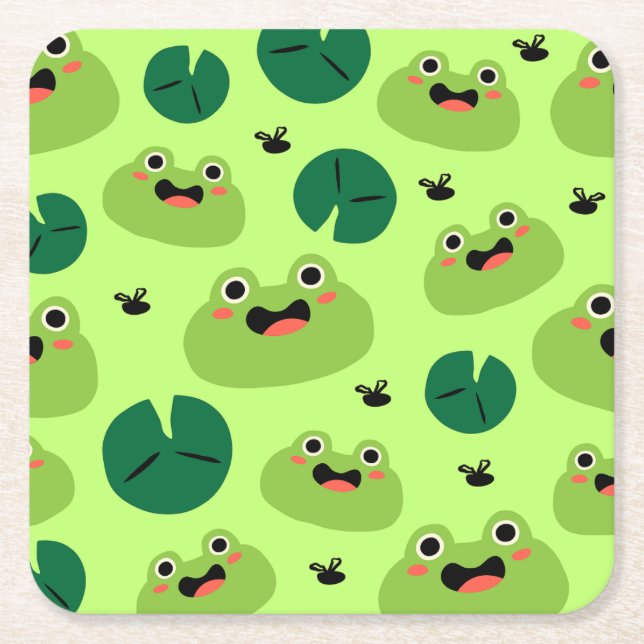 Funny frogs square paper coaster (Front)