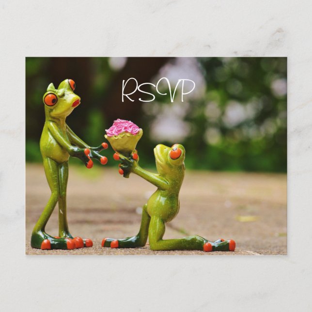 Funny Frogs Wedding RSVP with photo Invitation Postcard (Front)