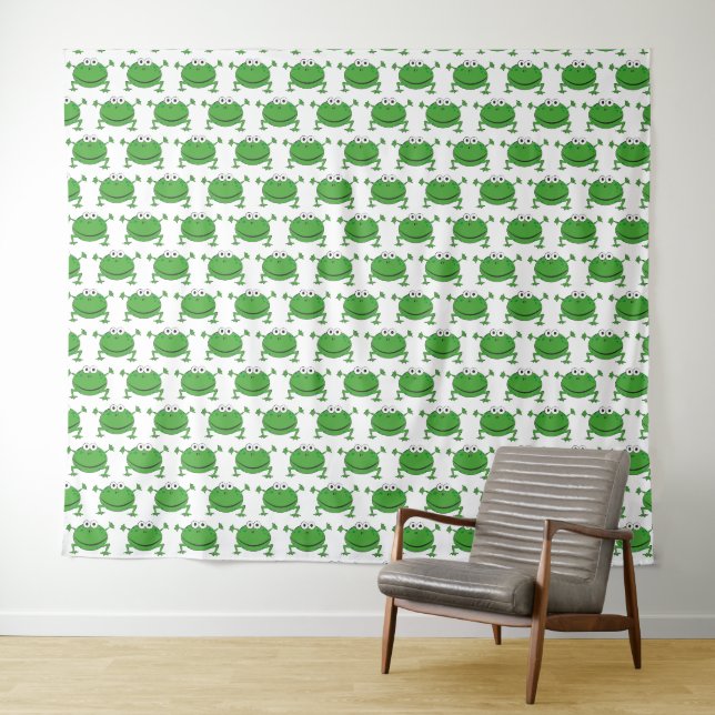 Funny Frogs White and Green Wall Tapestry (In Situ (Horizontal))