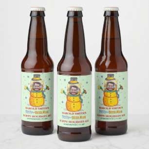 Funny Frosty Beer Man Humor Custom Photo Christmas Bottle Label