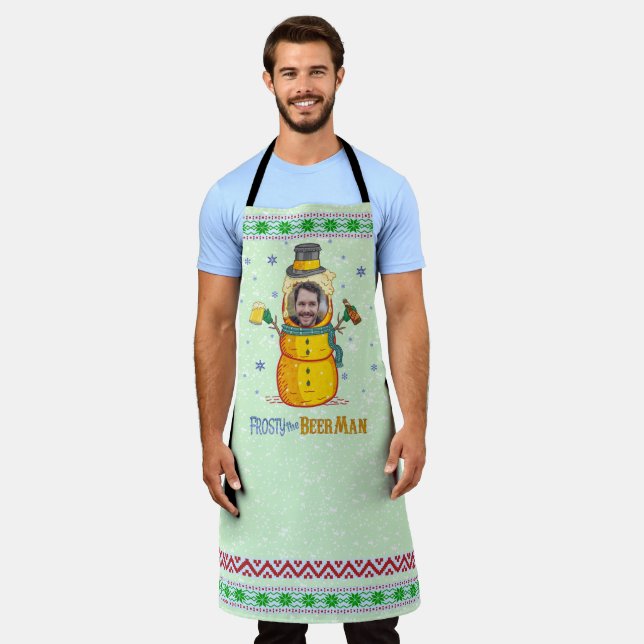 Funny Frosty Beer Man Humour Custom Photo Christma Apron (Worn)