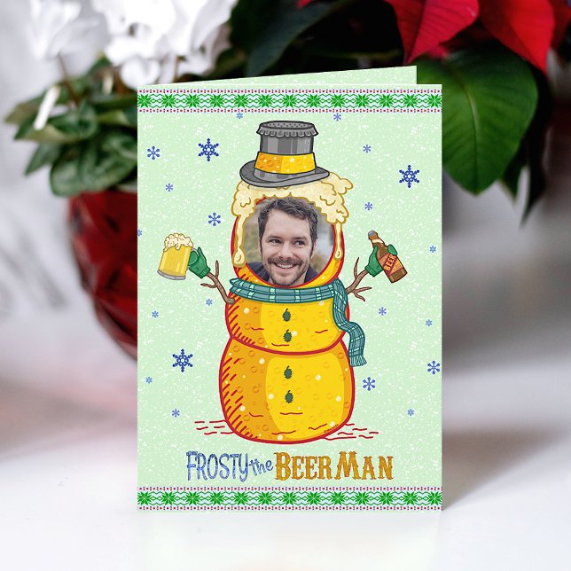 Funny Frosty Beer Man Humour Custom Photo Christma Card (Creator Uploaded)