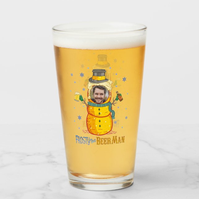 Funny Frosty Beer Man Humour Custom Photo Christma Glass (Front Filled)