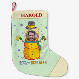 Funny Frosty Beer Man Snowman Humour Custom Photo Small Christmas Stocking
