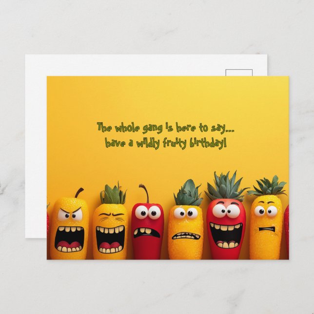Funny Fruit Faces Birthday Postcard (Front/Back)