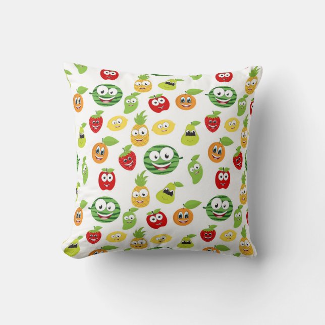 Funny Fruit Gums With Faces Pattern Cushion (Front)