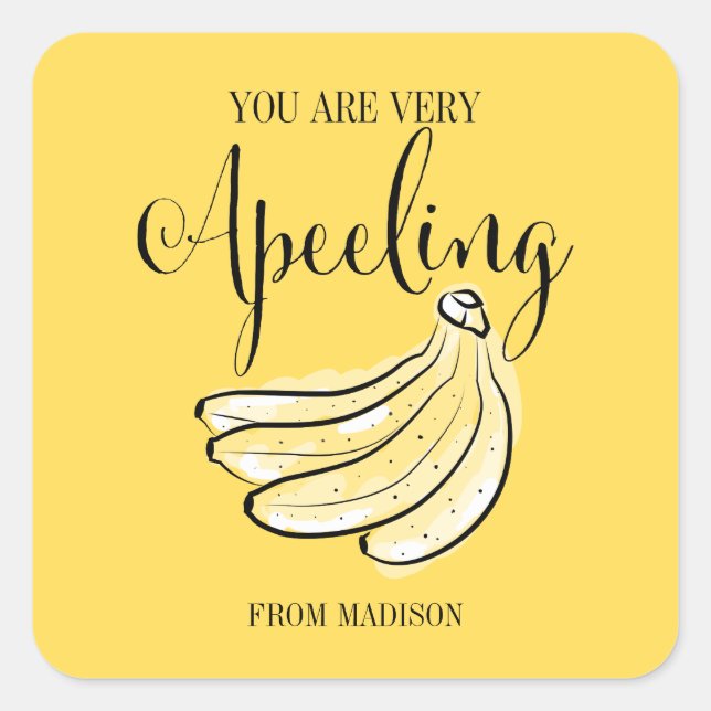 Funny Fruit Pun Apeeling Banana Valentine Sticker (Front)