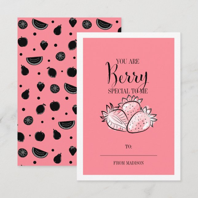Funny Fruit Pun Berry Classroom Valentine Card (Front/Back)