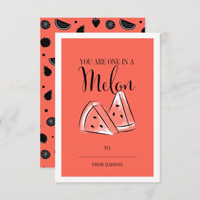 Funny Fruit Pun Melon Classroom Valentine Card (Front/Back)