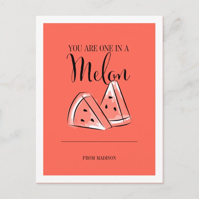 Funny Fruit Pun Melon Valentine Postcard (Front)