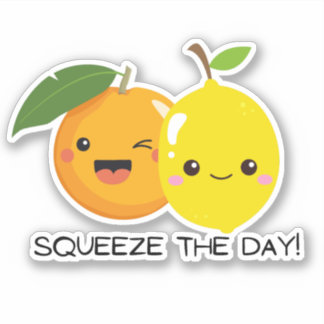 Funny fruit pun sticker - squeeze the day laptop