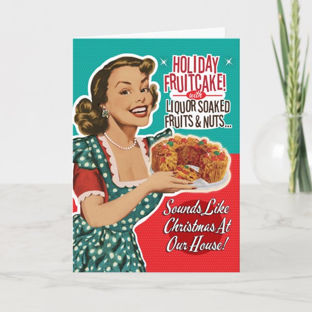 Funny Fruitcake Retro Christmas Cards (Front)